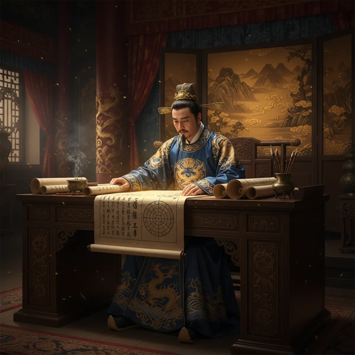 Scholar consulting I Ching for career decisions