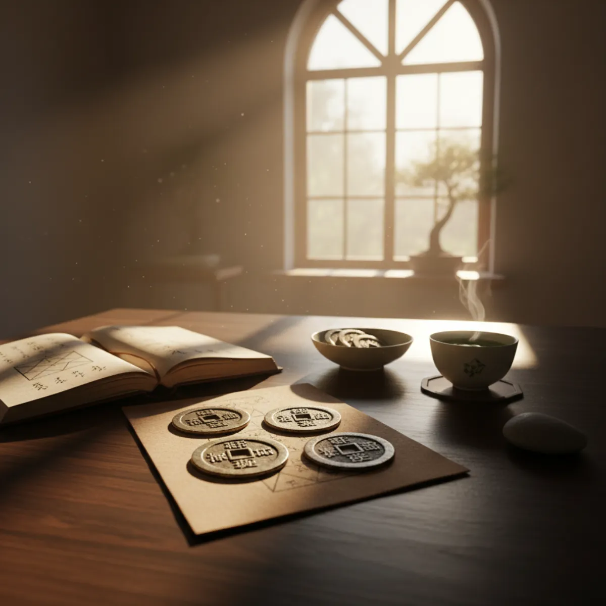 Morning I Ching reading with coins and journal