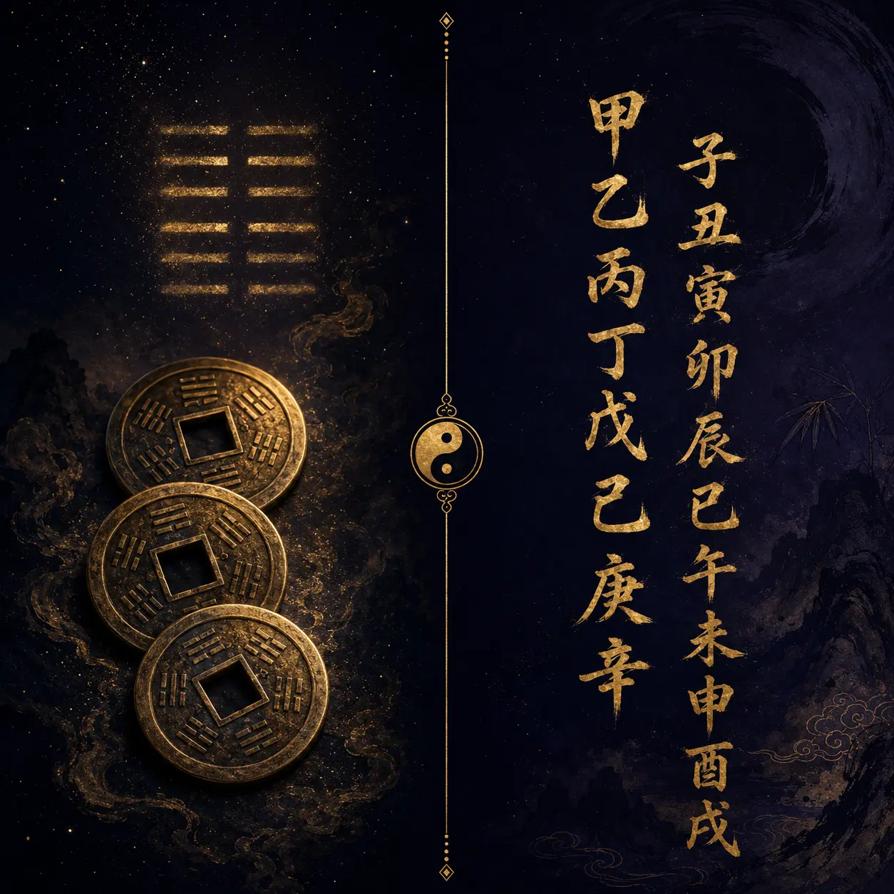 I Ching coins and BaZi chart side by side
