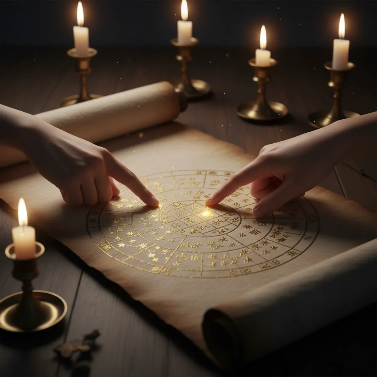 Hands studying a Zi Wei Dou Shu chart