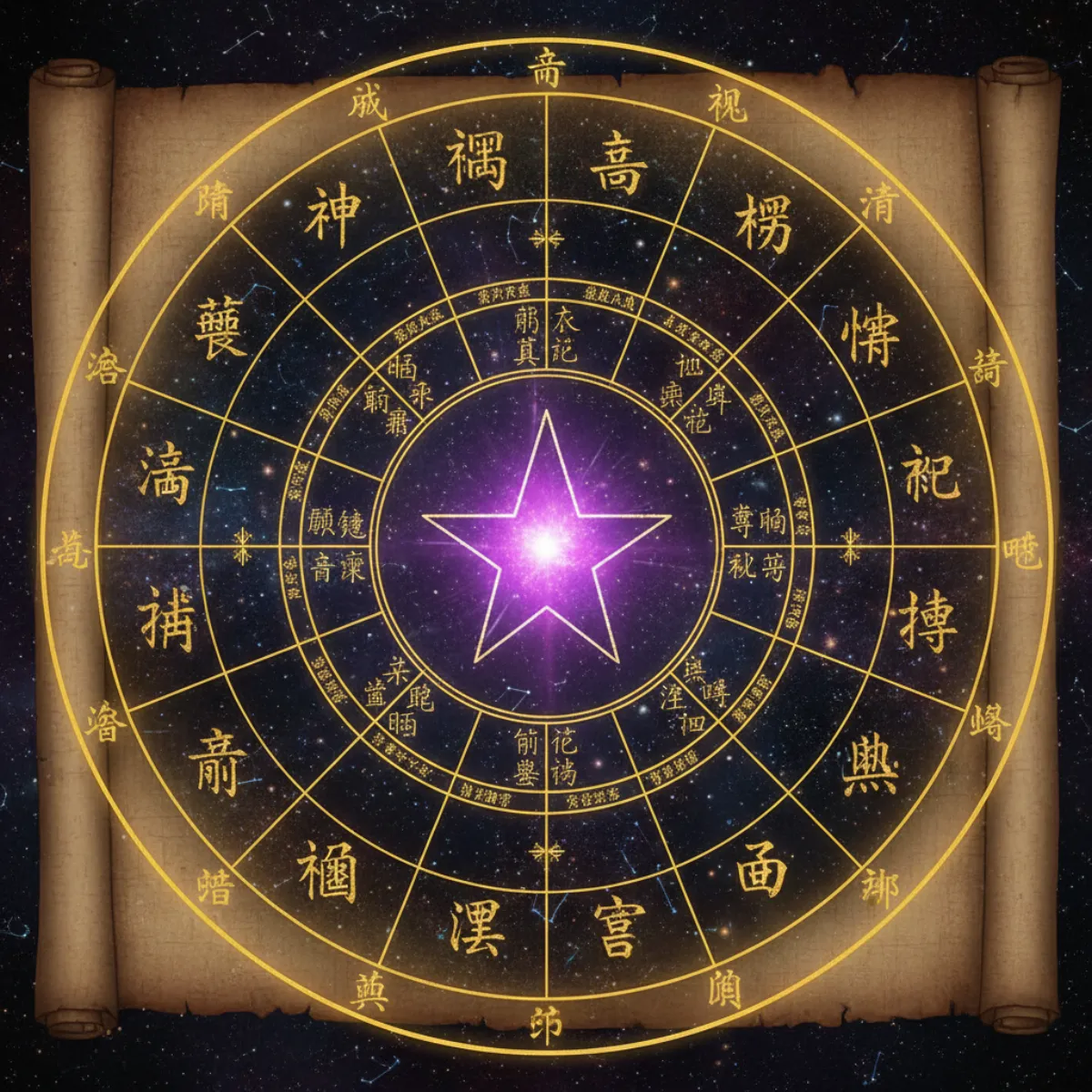 Zi Wei Dou Shu astrology chart with cosmic background